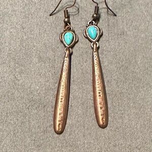 Turquoise Teardrop Copper Dangle Earrings - Women Jewelry